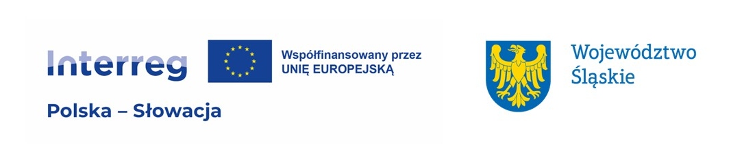 Logotyp programu Interreg Polska–Słowacja z flagą Unii Europejskiej i napisem „Współfinansowany przez Unię Europejską” oraz herb i nazwa Województwa Śląskiego. Logotypy ułożone w poziomie.